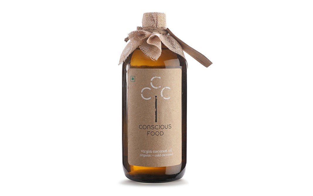 Conscious Food Virgin Coconut Oil Organic+Cold-Pressed   Glass Bottle  500 millilitre
